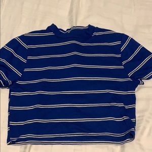 Basic cropped blue and black striped T-shirt